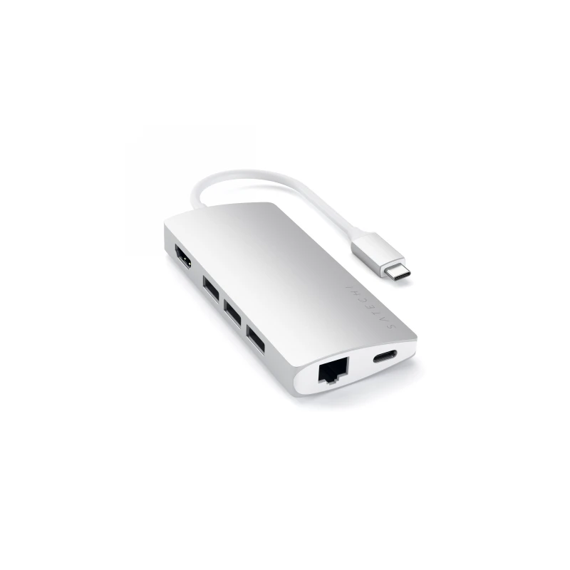 Satechi Aluminium Adapter V2 - aluminiowy adapter do urządzęń moblinych USB-C ( USB-C, 3x USB-A, 4K HDMI, czytniki kart micro/SD