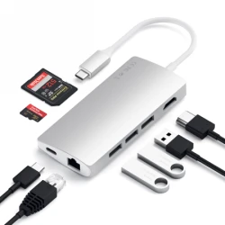 Satechi Aluminium Adapter V2 - aluminiowy adapter do urządzęń moblinych USB-C ( USB-C, 3x USB-A, 4K HDMI, czytniki kart micro/SD