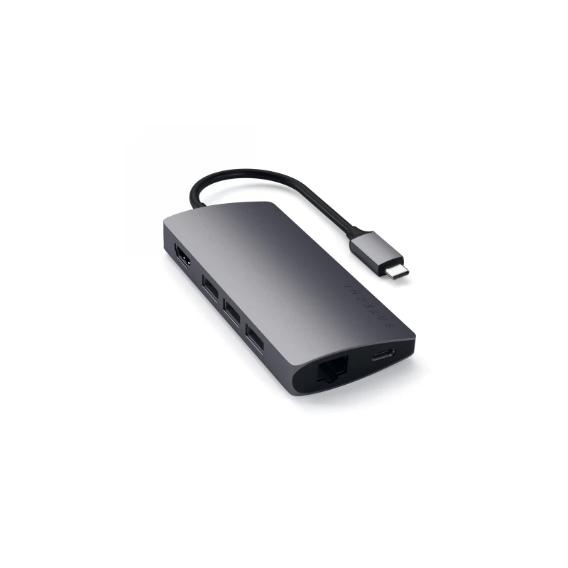 Satechi Aluminium Adapter V2 - aluminiowy adapter do urządzęń moblinych USB-C ( USB-C, 3x USB-A, 4K HDMI, czytniki kart micro/SD