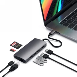 Satechi Aluminium Adapter V2 - aluminiowy adapter do urządzęń moblinych USB-C ( USB-C, 3x USB-A, 4K HDMI, czytniki kart micro/SD