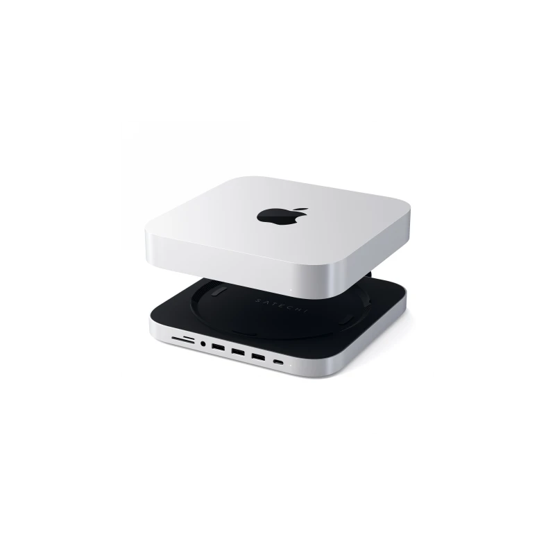 Satechi Aluminum Hub - aluminiowa podstawka do Mac Mini z Hub USB-C (USB-C, 3x USB-A, czytniki kart micro/SD, jack port) (silver