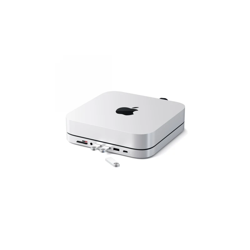 Satechi Aluminum Hub - aluminiowa podstawka do Mac Mini z Hub USB-C (USB-C, 3x USB-A, czytniki kart micro/SD, jack port) (silver