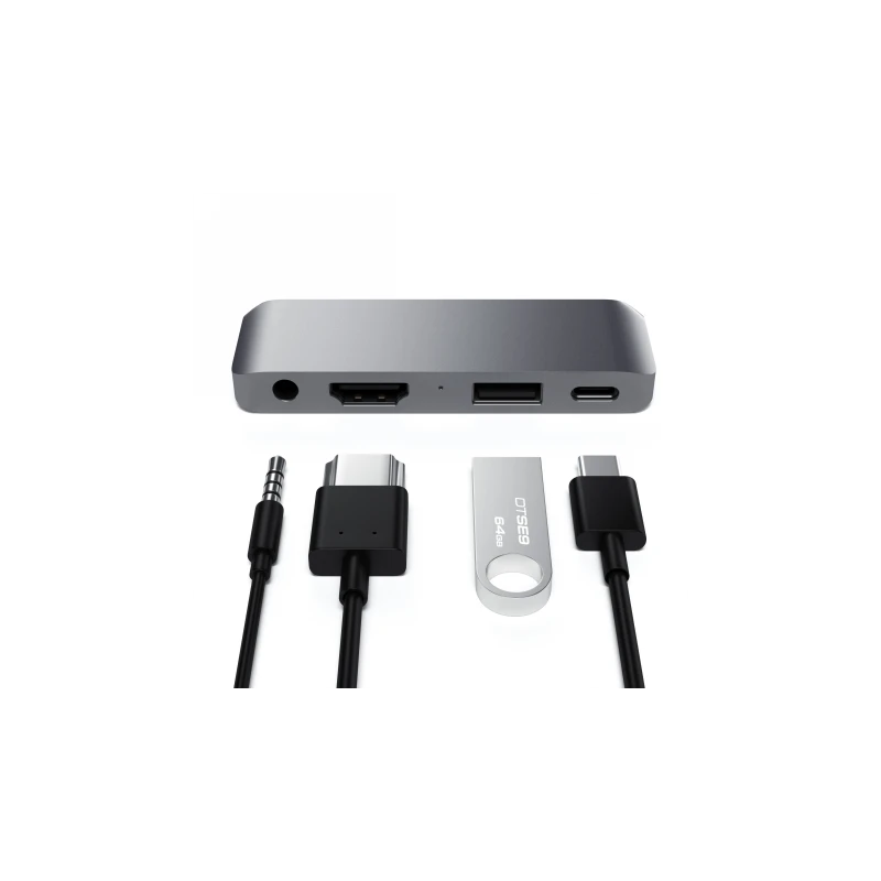 Satechi Aluminium Mobile Pro Hub - Hub do urządzeń mobilnych USB-C (USB-C 60W, 4K HDMI, USB-A 3.0, jack port) (space gray)
