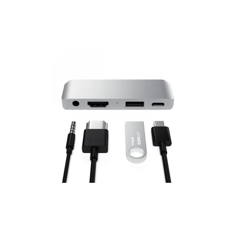 Satechi Aluminium Mobile Pro Hub - Hub do urządzeń mobilnych USB-C (USB-C 60W, 4K HDMI, USB-A 3.0, jack port) (silver)