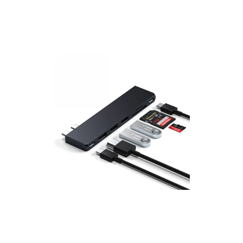 Satechi Pro Hub Slim - aluminiowy hub z podwójnym USB-C do MacBook (USB 4, HDMI, 2x USB-A, SD/microSD, USB-C) (midnight)