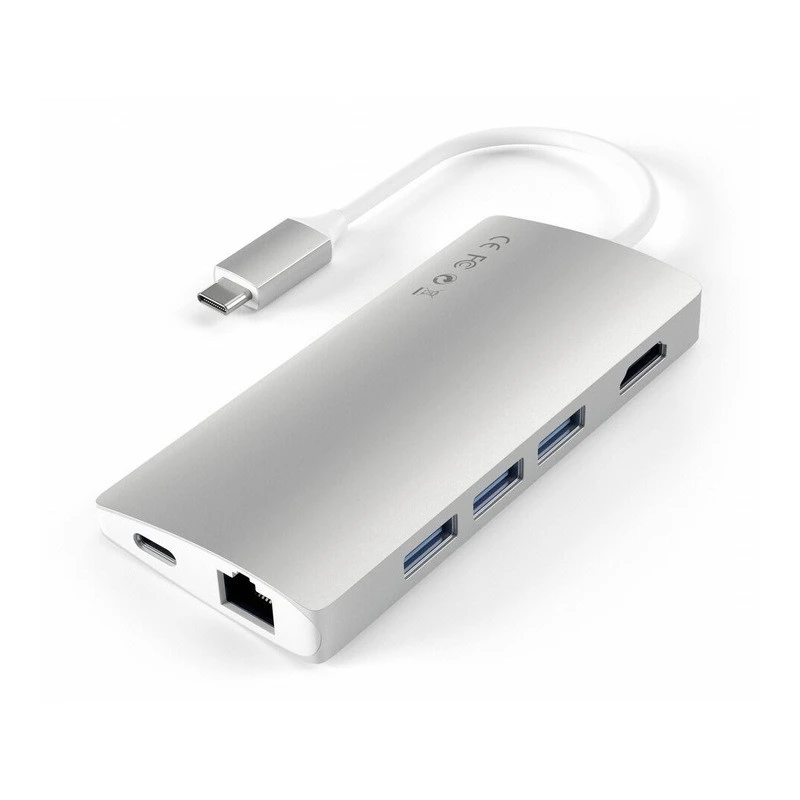 Satechi Aluminium Adapter V2 - aluminiowy adapter do urządzęń moblinych USB-C ( USB-C, 3x USB-A, 4K HDMI, czytniki kart micro/SD