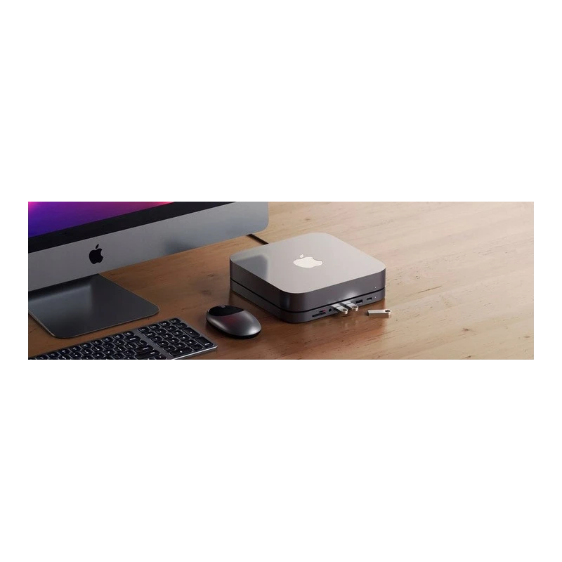 Satechi Aluminum Hub - aluminiowa podstawka do Mac Mini z Hub USB-C (USB-C, 3x USB-A, czytniki kart micro/SD, jack port) (silver