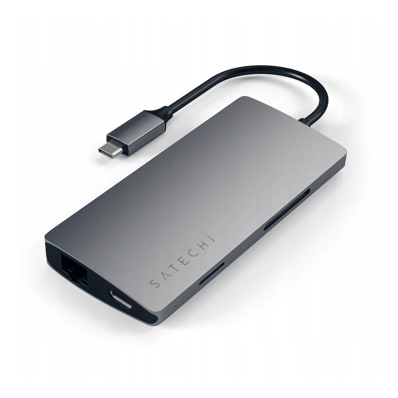 Satechi Aluminium Adapter V2 - aluminiowy adapter do urządzęń moblinych USB-C ( USB-C, 3x USB-A, 4K HDMI, czytniki kart micro/SD