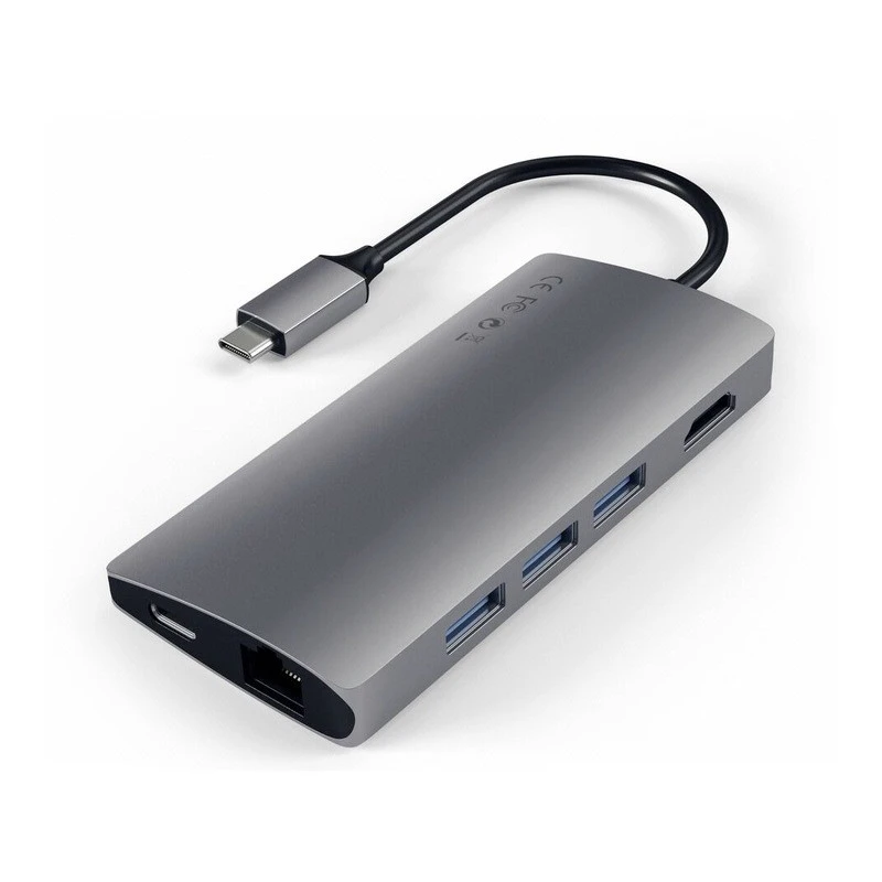 Satechi Aluminium Adapter V2 - aluminiowy adapter do urządzęń moblinych USB-C ( USB-C, 3x USB-A, 4K HDMI, czytniki kart micro/SD