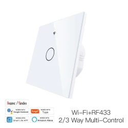 Dotykowy włącznik światła szklany pojedynczy biały Wi-Fi + RF Moes WRS-EU1-WH-MS Tuya