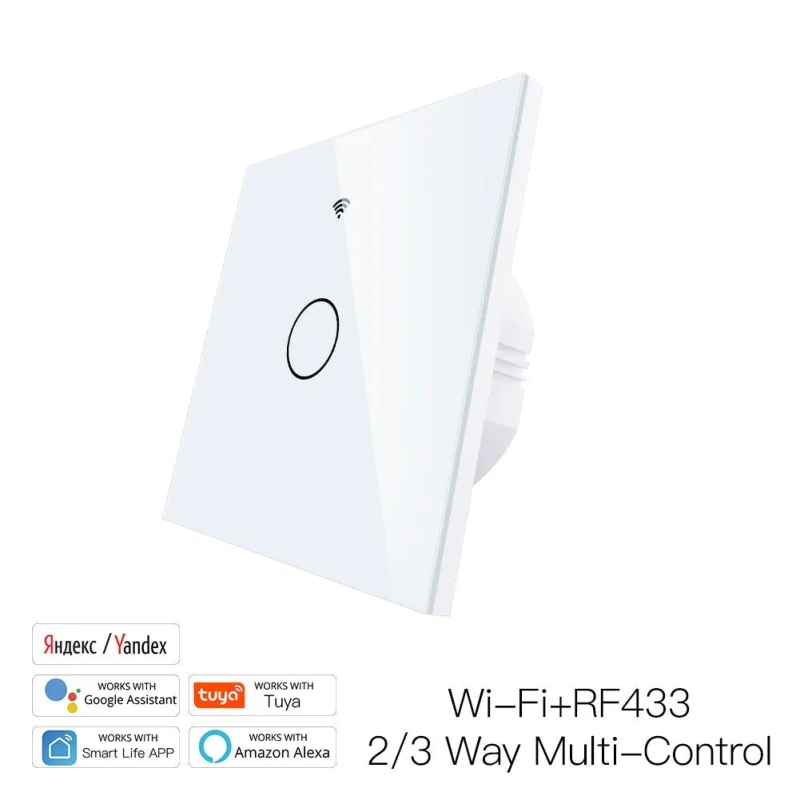 Dotykowy włącznik światła szklany pojedynczy biały Wi-Fi + RF Moes WRS-EU1-WH-MS Tuya
