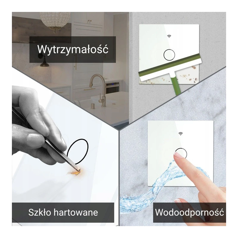 Dotykowy włącznik światła szklany pojedynczy biały Wi-Fi + RF Moes WRS-EU1-WH-MS Tuya