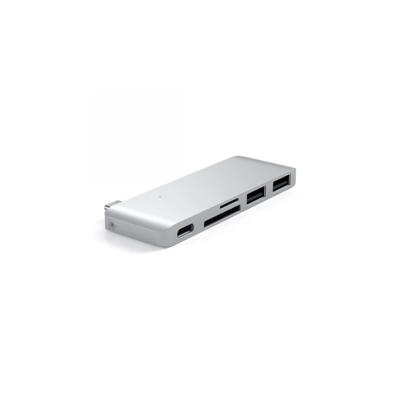 Satechi Type-C USB Passthrough Hub - aluminiowy Hub do urządzeń mobilnych USB-C (USB-C 60W, 2x USB-A, czytnik kart micro/SD) (si