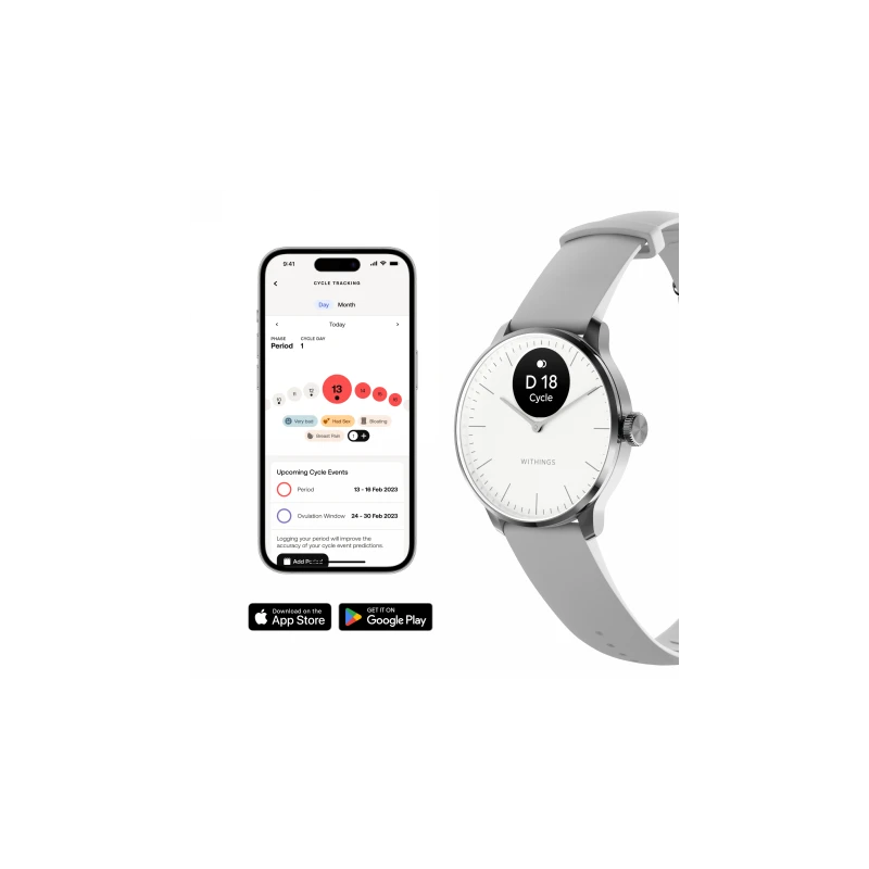 Withings Scanwatch Light - zegarek z funkcją EKG, pomiarem pulsu i SPO2 oraz mierzeniem aktywności fizycznej i snu (37mm, white)