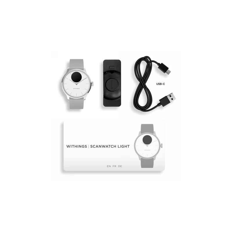 Withings Scanwatch Light - zegarek z funkcją EKG, pomiarem pulsu i SPO2 oraz mierzeniem aktywności fizycznej i snu (37mm, white)