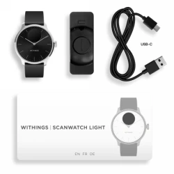 Withings Scanwatch Light - zegarek z funkcją EKG, pomiarem pulsu i SPO2 oraz mierzeniem aktywności fizycznej i snu (37mm, black)