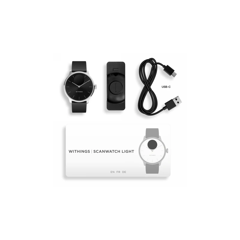 Withings Scanwatch Light - zegarek z funkcją EKG, pomiarem pulsu i SPO2 oraz mierzeniem aktywności fizycznej i snu (37mm, black)