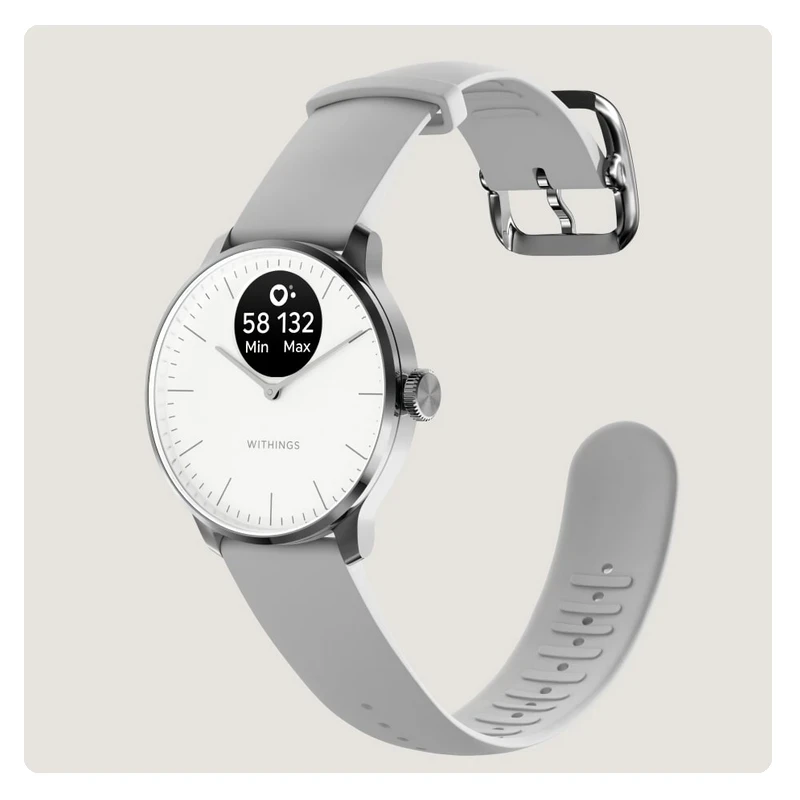 Withings Scanwatch Light - zegarek z funkcją EKG, pomiarem pulsu i SPO2 oraz mierzeniem aktywności fizycznej i snu (37mm, white)
