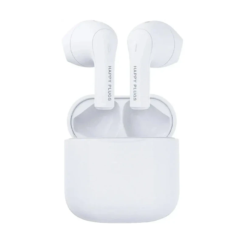 Happy Plugs Joy stylowe bezprzewodowe słuchawki douszne etui ładujące white