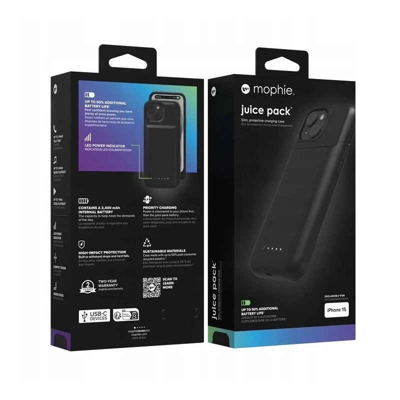 Mophie Juice Pack (2400 mAh) solidna obudowa z powerbankiem iPhone 15