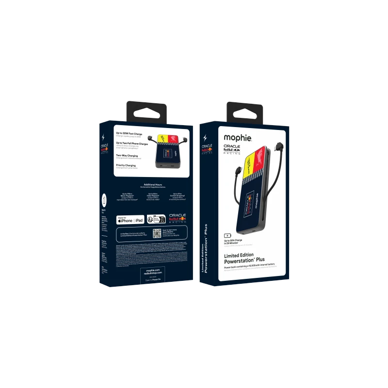 Mophie Powerstation Plus 10K Redbull Racing - powerbank 10000mAh, zintegrowany kabel USB-C oraz lightning (1x port USB-C)