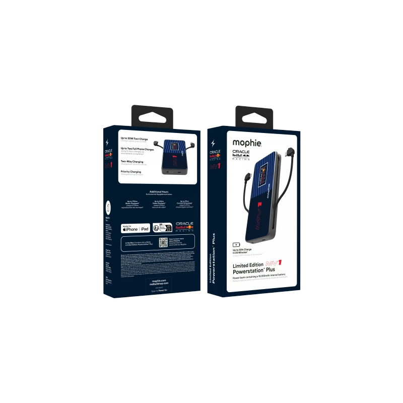 Mophie Powerstation Plus 10K Redbull Racing MV1 - powerbank 10000mAh, zintegrowany kabel USB-C oraz lightning (1x port USB-C)