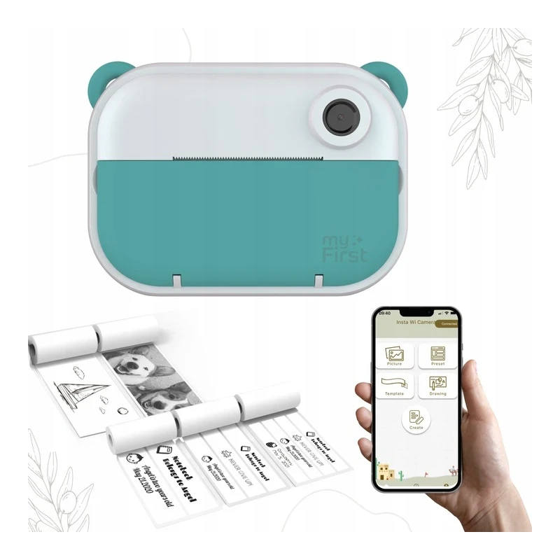 myFirst Camera Insta Wi - aparat natychmiastowy dla dzieci z drukarką i możliwością drukowania etykiet, ekranem 2.4" IPS, z podw