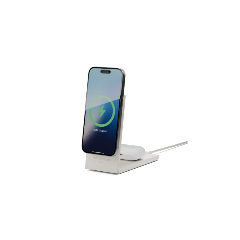 Native Union Rise 2-in-1 Qi2 Wireless Charger - bezprzewodowa ładowarka Qi2 15W do dwóch urządzeń kompatybilna z MagSafe (sandst