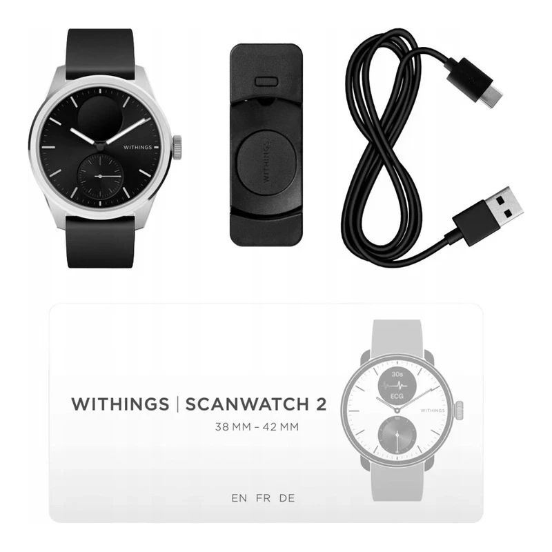 Withings Scanwatch 2 - zegarek z funkcją EKG, pomiarem pulsu i SPO2 oraz mierzeniem aktywności fizycznej i snu (42mm, black)