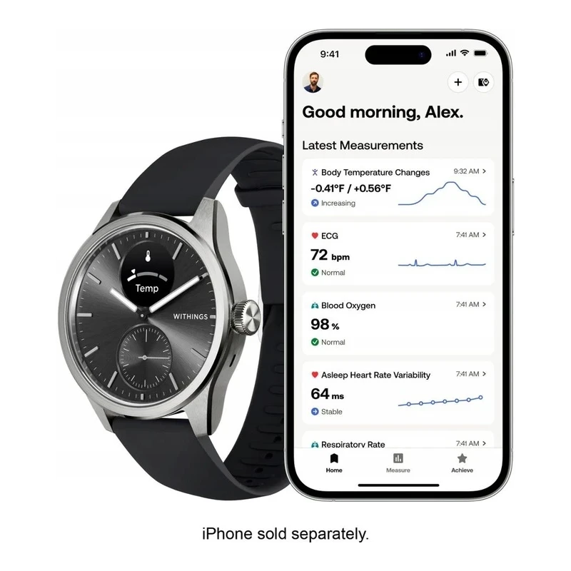 Withings Scanwatch 2 - zegarek z funkcją EKG, pomiarem pulsu i SPO2 oraz mierzeniem aktywności fizycznej i snu (42mm, black)