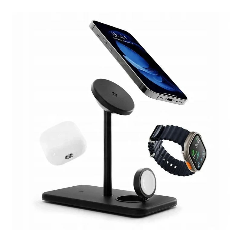 Twelve South HiRise 3 Deluxe (2024) - stojąca ładowarka bezprzewodowa Qi2 do trzech urządzeń kompatybilna z MagSafe (black)