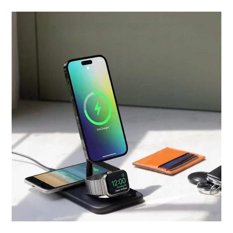 Twelve South HiRise 3 Deluxe (2024) - stojąca ładowarka bezprzewodowa Qi2 do trzech urządzeń kompatybilna z MagSafe (black)