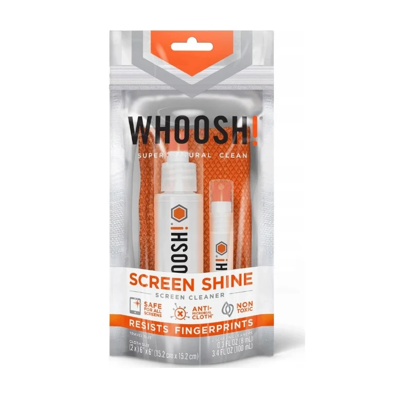 Whoosh Duo spray do czyszczenia ekranów 100ml + spray 8ml + 2 ściereczki