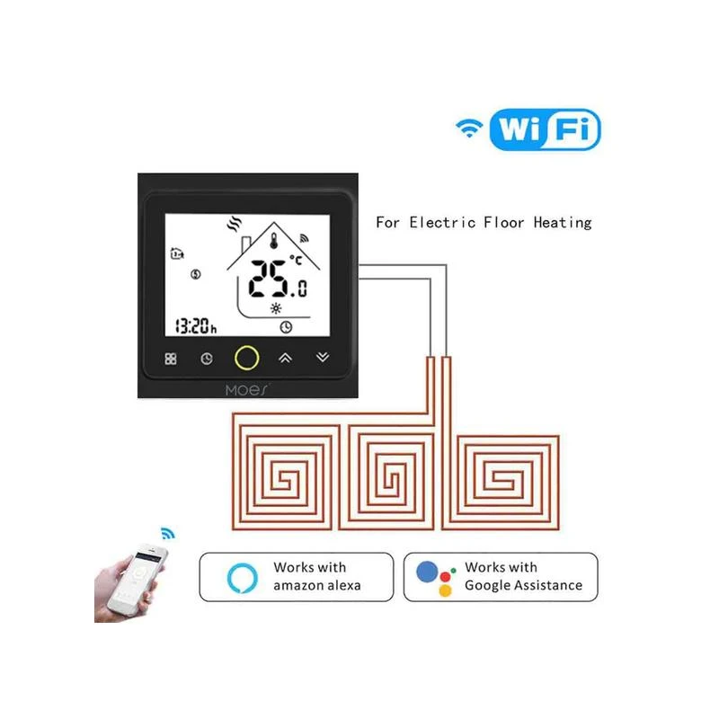 TUYA BHT-002-GBLW Wi-Fi, Termostat do ogrzewania podłogowego 16A czarny Wi-Fi Moes BHT-002-GBLW Tuya