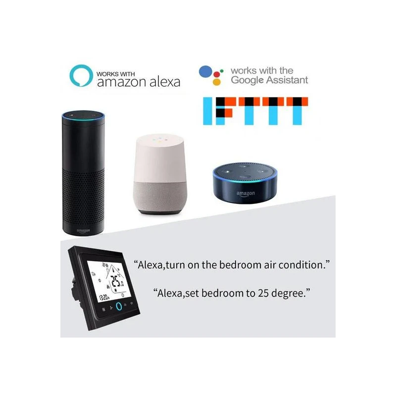 TUYA BHT-002-GBLW Wi-Fi, Termostat do ogrzewania podłogowego 16A czarny Wi-Fi Moes BHT-002-GBLW Tuya