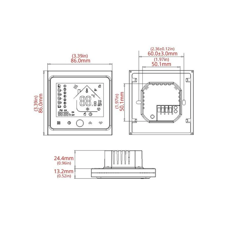 TUYA BHT-002-GBLW Wi-Fi, Termostat do ogrzewania podłogowego 16A czarny Wi-Fi Moes BHT-002-GBLW Tuya