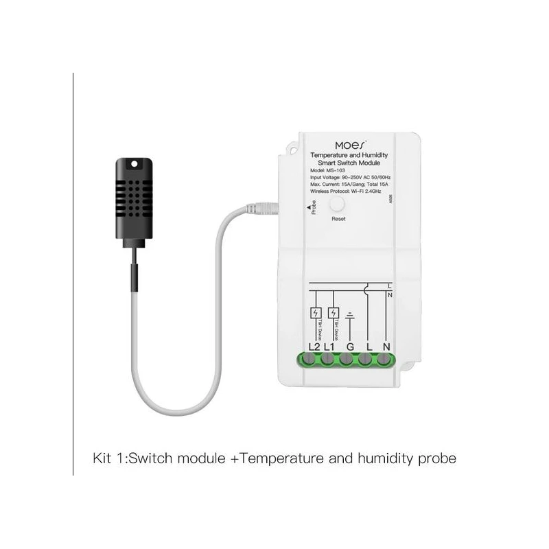 TUYA MS-103-TH Wi-Fi, Przekaźnik dwukanałowy z czujnikiem temperatury i wilgotności Wi-Fi Moes TUYA MS-103-TH Tuya