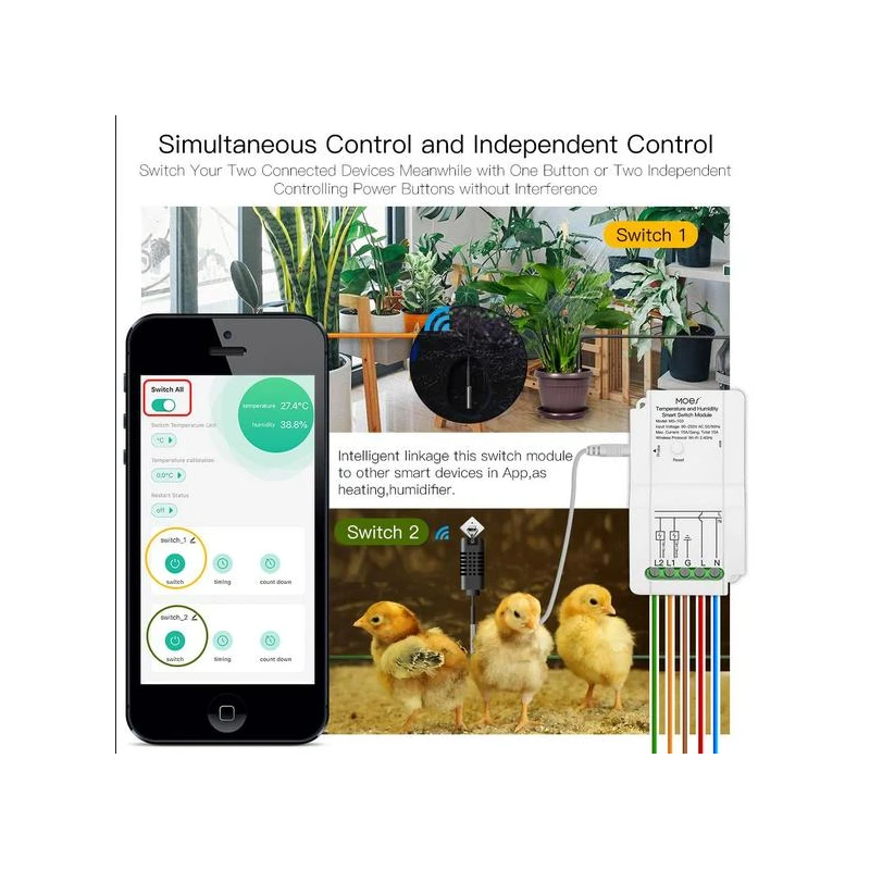 TUYA MS-103-TH Wi-Fi, Przekaźnik dwukanałowy z czujnikiem temperatury i wilgotności Wi-Fi Moes TUYA MS-103-TH Tuya