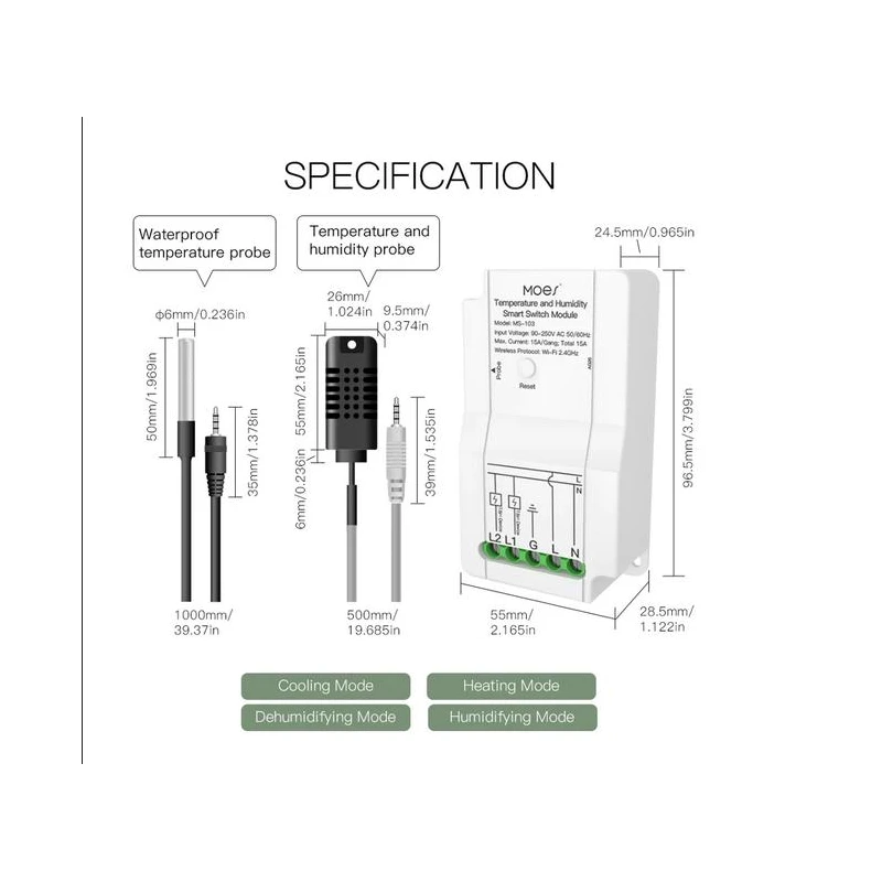 TUYA MS-103-TH Wi-Fi, Przekaźnik dwukanałowy z czujnikiem temperatury i wilgotności Wi-Fi Moes TUYA MS-103-TH Tuya