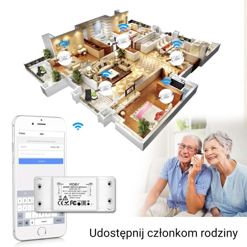 TUYA MS-101WR, Inteligentny Przekaźnik Wi-Fi + RF Moes MS-101WR Tuya