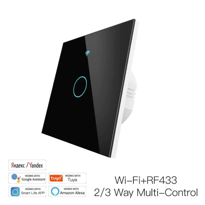 TUYA WRS-EU1-BK, Włącznik 1-klawiszowy Czarny WiFi+RF L+N Moes WRS-EU1-BK Tuya