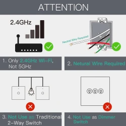 TUYA WRS-EU1-BK, Włącznik 1-klawiszowy Czarny WiFi+RF L+N Moes WRS-EU1-BK Tuya