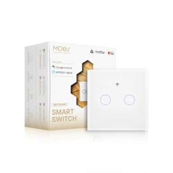 TUYA MWS-EU2-WH, Przełącznik szklany dotykowy Matter podwójny Biały Moes MWS-EU2-WH