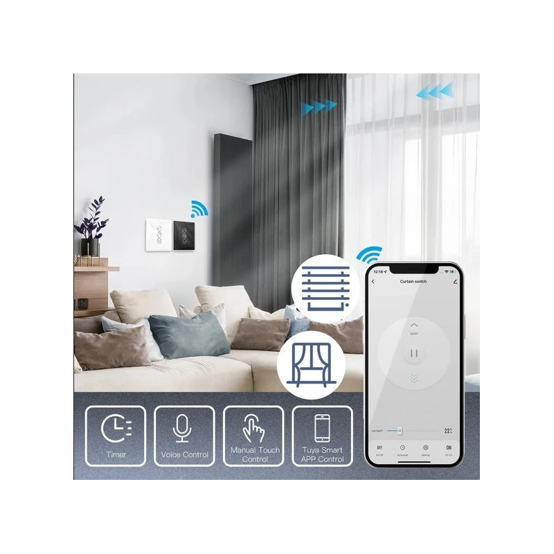 TUYA WRS-EUC-3D, Przełącznik rolet 3D Panel Wi-Fi Moes TUYA WRS-EUC-3D Tuya
