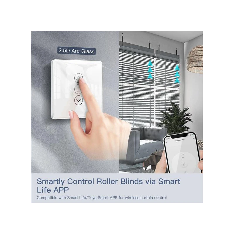 TUYA WRS-EUC-3D, Przełącznik rolet 3D Panel Wi-Fi Moes TUYA WRS-EUC-3D Tuya