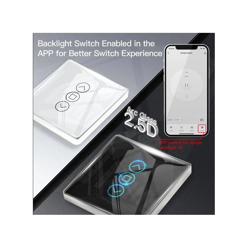 TUYA WRS-EUC-3D, Przełącznik rolet 3D Panel Wi-Fi Moes TUYA WRS-EUC-3D Tuya