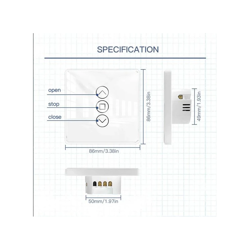 TUYA WRS-EUC-3D, Przełącznik rolet 3D Panel Wi-Fi Moes TUYA WRS-EUC-3D Tuya