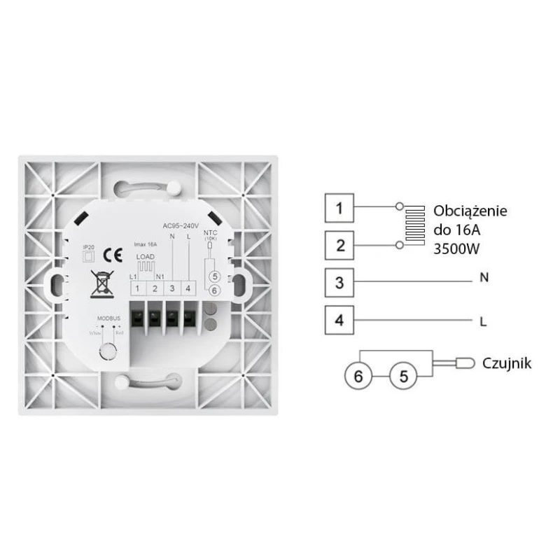 TUYA BHT-6000-GB black, Termostat do ogrzewania podłogowego 16A czarny Wi-Fi Moes BHT-6000-GB Tuya