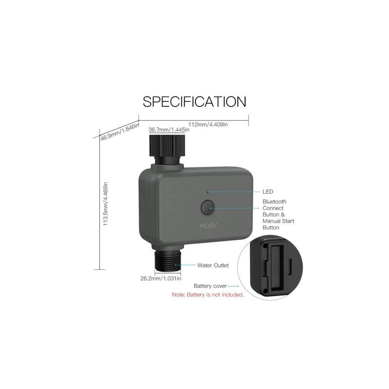 TUYA BWV-YC-EU-GY-MS, Inteligentny Zawór do Nawadniania Ogrodu Bluetooth Moes BWV-YC-EU-GY-MS Tuya