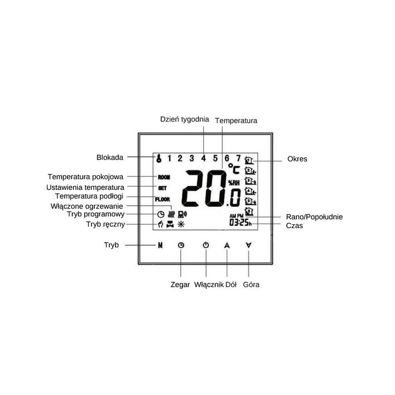 TUYA WHT-2000-GC, Termostat do pieca gazowego/wodnego Wi-Fi Czarny Moes TUYA WHT-2000-GC Tuya